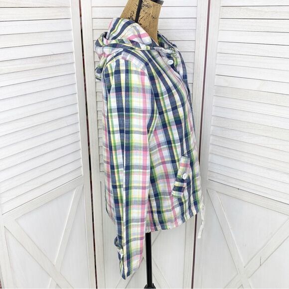 Merona Plaid Cotton Canvas Pullover Hoodie Jacket Pink Blue Small - Picture 3 of 15